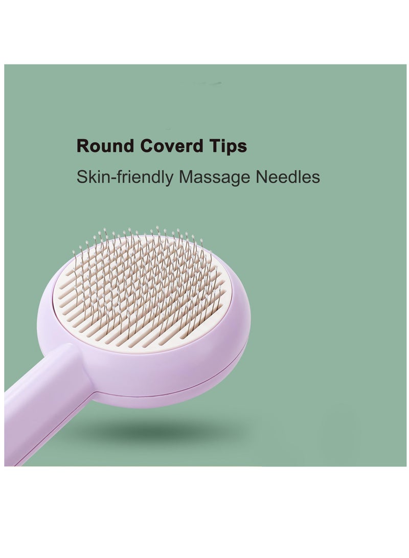 Excefore Cat Brush for Shedding,Pet Grooming Self Cleaning Slicker Brush,Removes Mats,Tangles and Loose Hair,Shedding Brush for Short or Long Haired Cats Dogs, Purple - Image 2