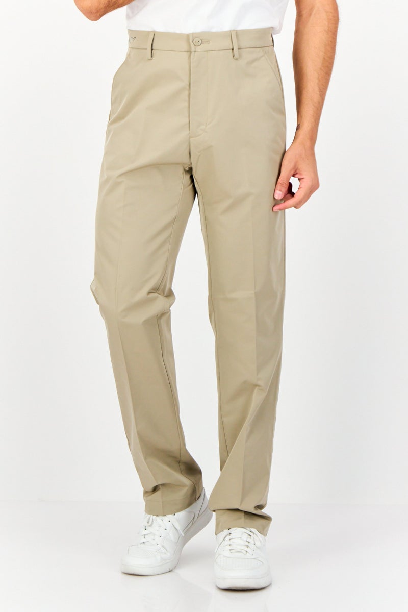 Greg Norman Men Regular Fit Embroidered Logo Chino Pants, Khaki  - Image 1