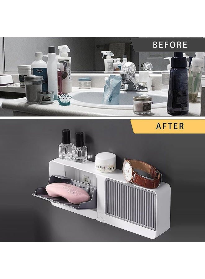 PEFWO Soap Holder with Hooks, 2-in-1 Wall Mounted Soap Dish, No Drilling Soap Bar Holder with Self Draining to Keep Soap Bars Dry, Suit for Shower, Bathroom and Kitchen(Gray) - Image 3