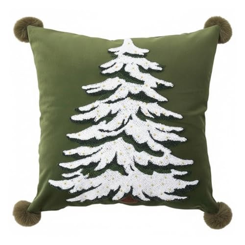 MOCOFO Green Pillowcase 18x18 Embroidered Christmas Tree Pillow Cover Festive Long Sofa and Bedside Cushion Cover Dcor Cover ONLY - Image 1
