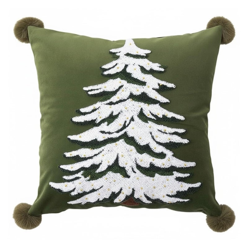 MOCOFO Green Pillowcase 18x18 Embroidered Christmas Tree Pillow Cover Festive Long Sofa and Bedside Cushion Cover Dcor Cover ONLY - Image 2
