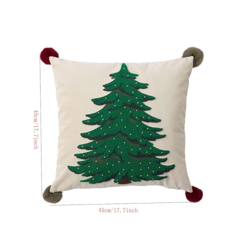 MOCOFO Green Pillowcase 18x18 Embroidered Christmas Tree Pillow Cover Festive Long Sofa and Bedside Cushion Cover Dcor Cover ONLY - Image 3