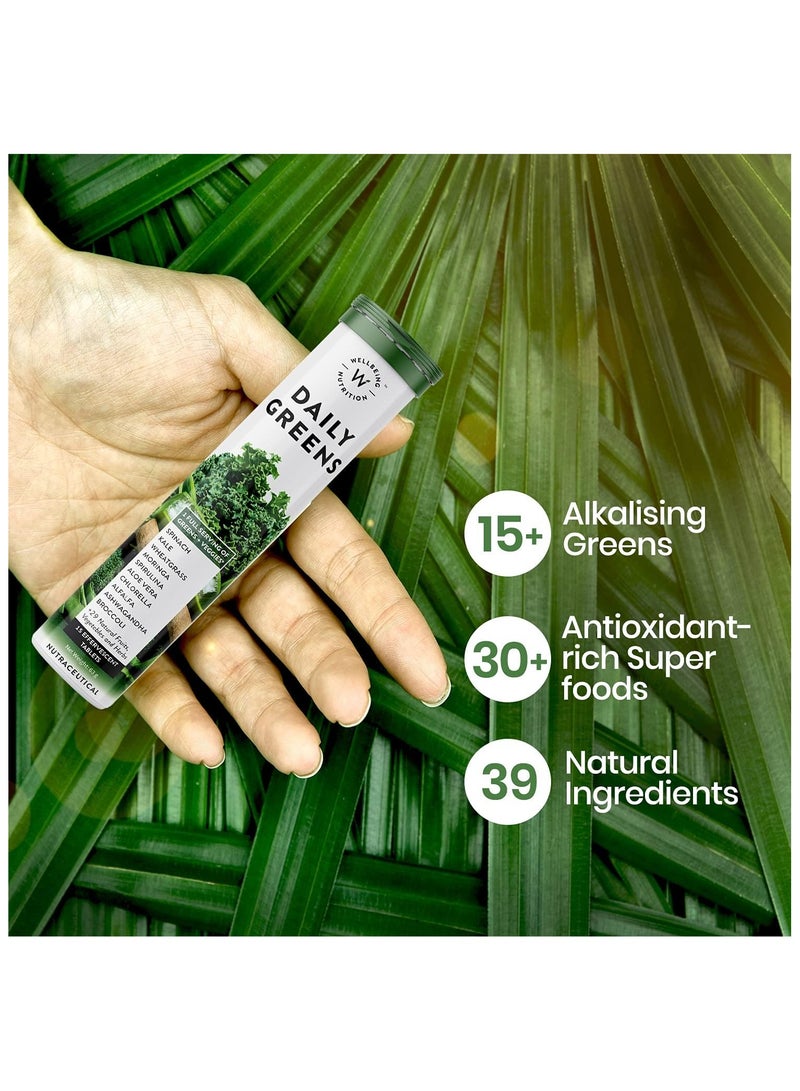 WELLBEING NUTRITION Daily Greens | Wholefood Multivitamins with Vitamin C, Zinc, B6 for Immunity & Detox with Organic Certified Plant Superfoods & Antioxidants (15 Effervescent Tablets) Pack of 2 - Image 2