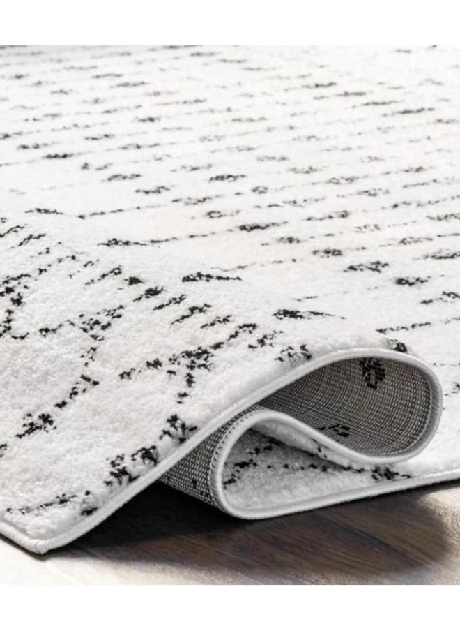 HANDPICKED FURNITURE Carpet Moroccan Style Grey For Living Room Bed Room Dining Room - Super Soft Durable And Stain Resistant Round Diameter - Black  - Image 5