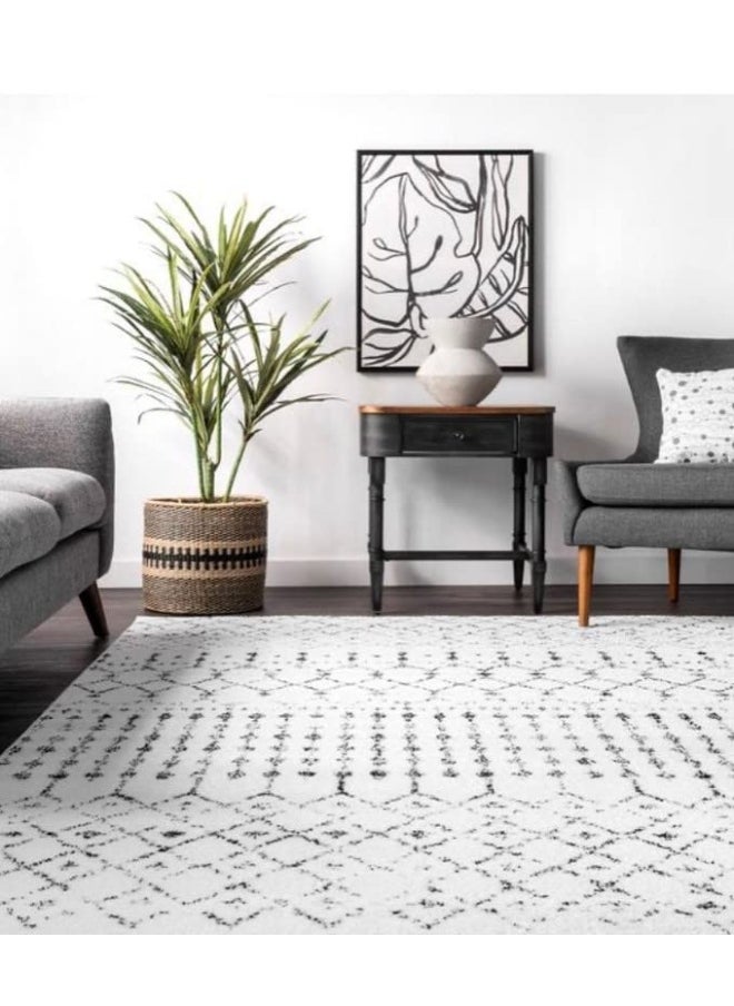 HANDPICKED FURNITURE Carpet Moroccan Style Grey For Living Room Bed Room Dining Room - Super Soft Durable And Stain Resistant Round Diameter - Black  - Image 1