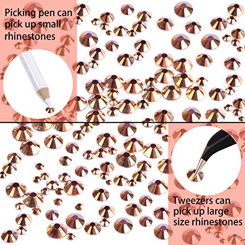 LPBeads 6400 Pieces Hotfix Rhinestones Rose Gold AB Flat Back 5 Mixed Sizes Crystal Round Glass Gems with Tweezers and Picking Rhinestones Pen - Image 5