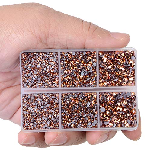 LPBeads 6400 Pieces Hotfix Rhinestones Rose Gold AB Flat Back 5 Mixed Sizes Crystal Round Glass Gems with Tweezers and Picking Rhinestones Pen - Image 3