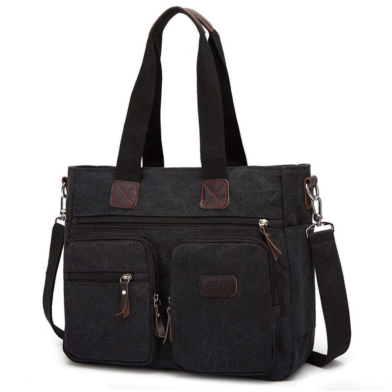 ToLFE Women Top Handle Satchel Handbags Shoulder Bag Messenger Tote Bag Purse Crossbody Bag (Double handles with 9.8" drop, New-Black1) - Image 1