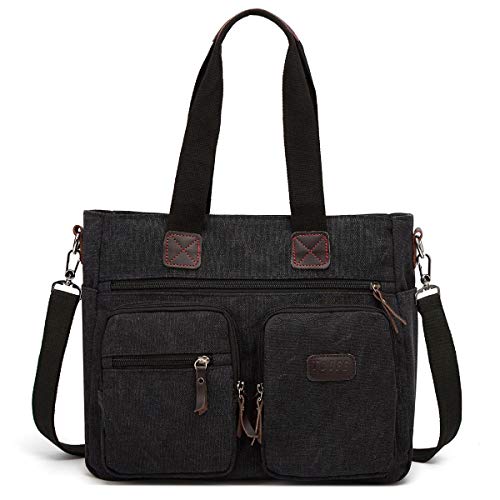 ToLFE Women Top Handle Satchel Handbags Shoulder Bag Messenger Tote Bag Purse Crossbody Bag (Double handles with 9.8" drop, New-Black1) - Image 2