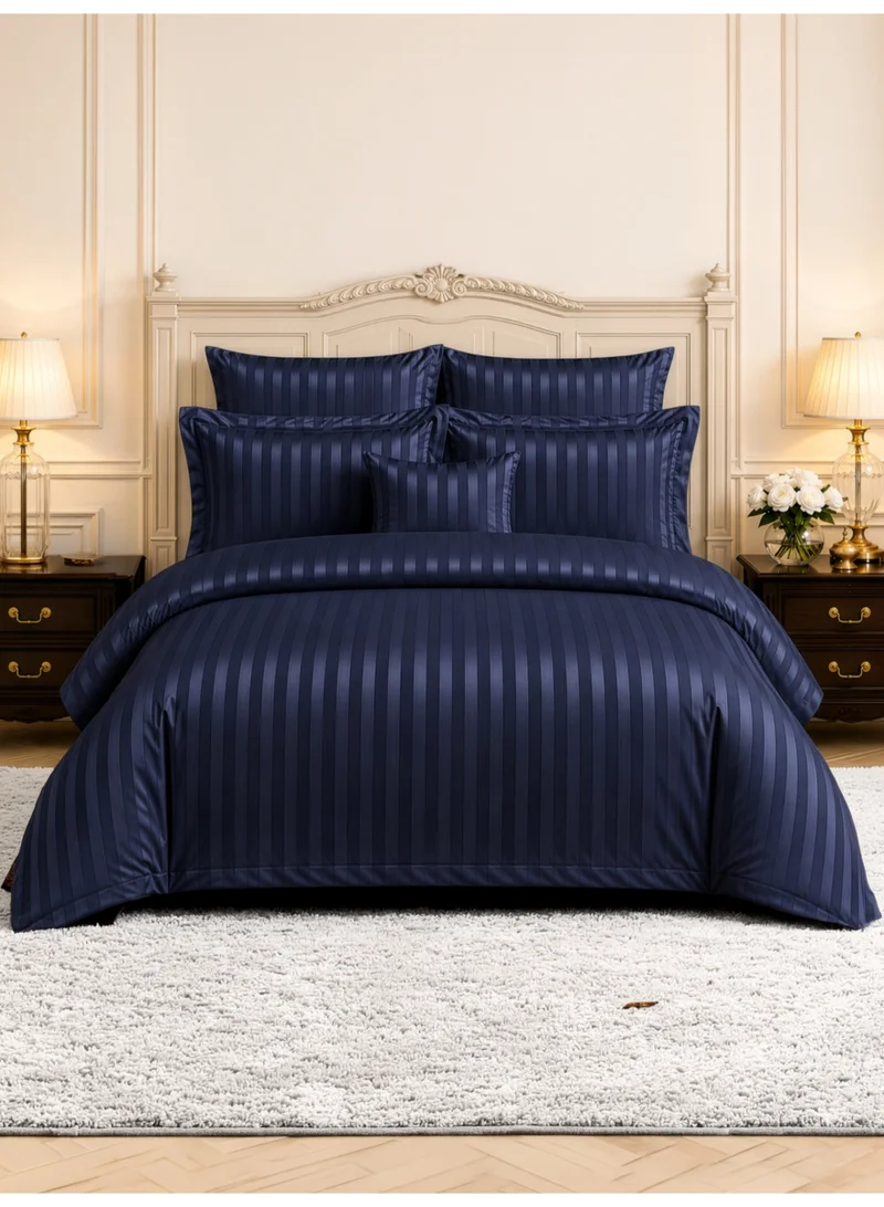 Hotel Striped Comforter Set, Fits 200x200 cm Size Bed, Removable Duvet Filler Included, 8-Pcs King Size, 350 GSM Filling.
