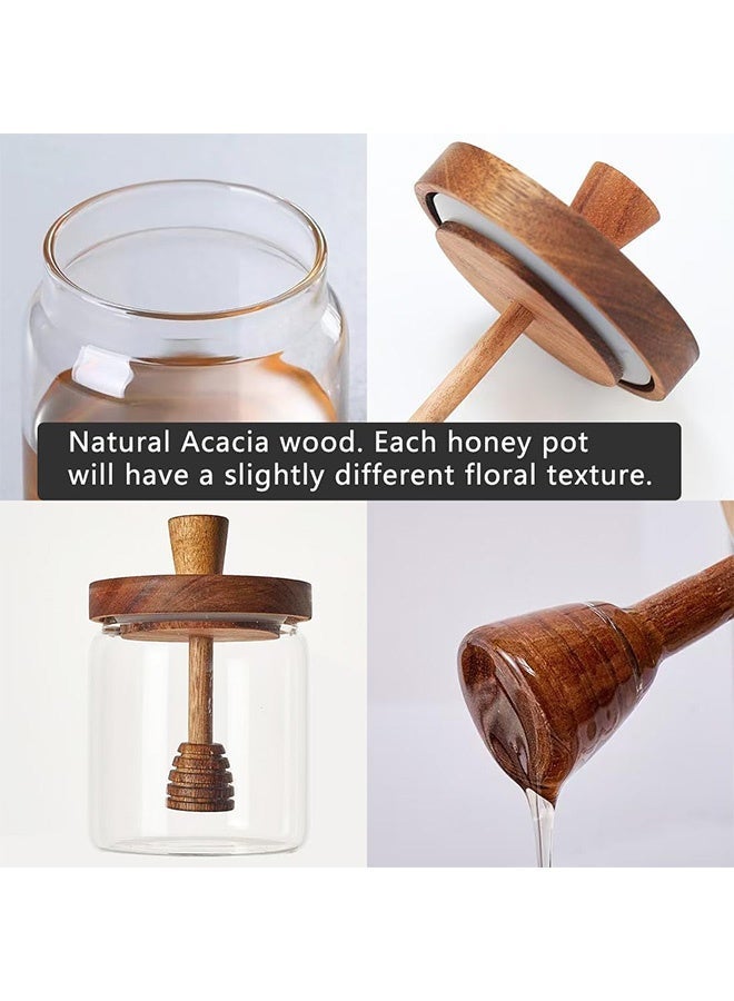 Glass Honey Jar with Dipper and Lid, 17 OZ Airtight Honeypot with Acacia Wood Lid, Coffee Syrup Dispenser, Round Honey Storage Container - Image 2