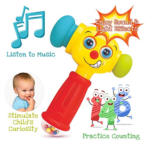 Stone and Clark Toy Hammer w/Lights, Learning Mode and Music Mode – Baby Hammer Toy Plays 6 Short Kids' Songs, Counts 1-10 w/Baby, Changes Funny Expressions and Lights Up – for Kids 12 Months and Older - Image 2