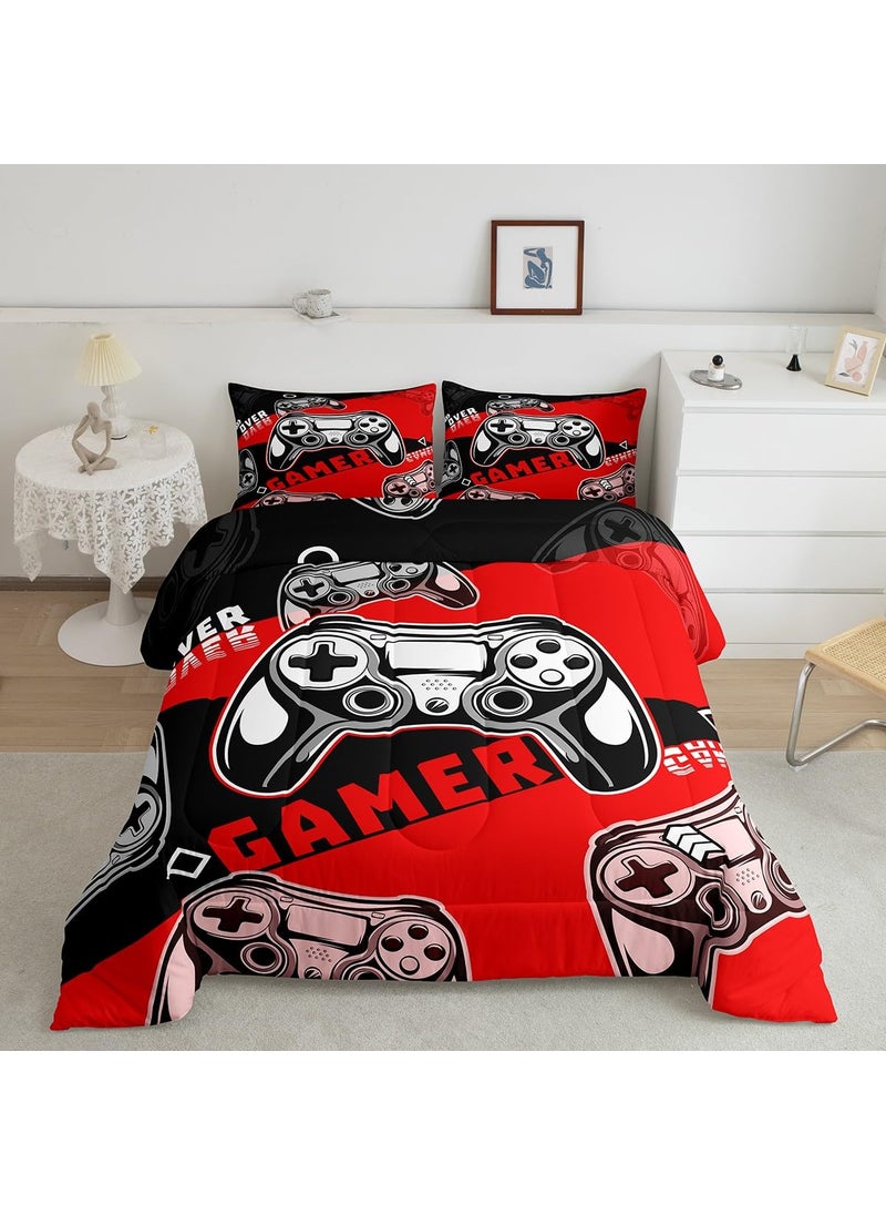 Erosebridal Erosebridal Gaming Bedding Set Full Size Gamer Console Comforter Set for Boys Girls Kids Teens Red and Black Gaming Comforter Sets Soft Microfiber Gamer Bedding Sets with 2 Pillow Shams  - Image 1