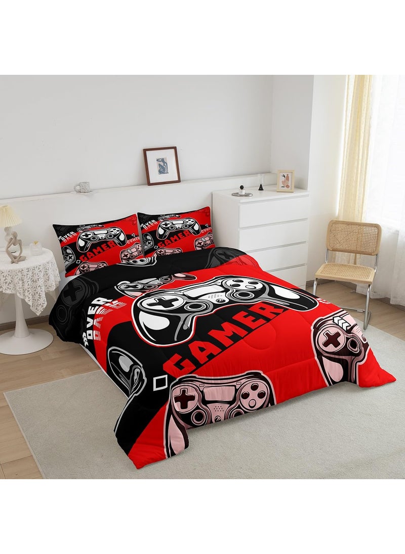 Erosebridal Erosebridal Gaming Bedding Set Full Size Gamer Console Comforter Set for Boys Girls Kids Teens Red and Black Gaming Comforter Sets Soft Microfiber Gamer Bedding Sets with 2 Pillow Shams  - Image 2