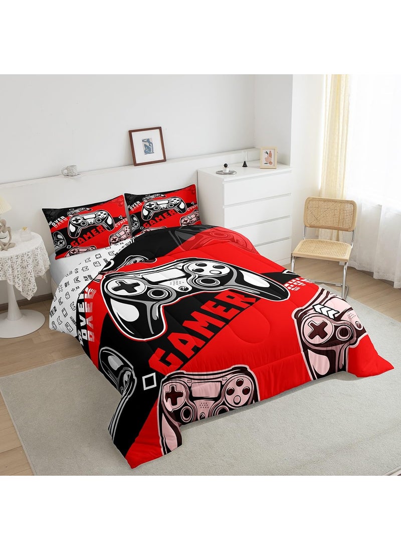 Erosebridal Erosebridal Gaming Bedding Set Full Size Gamer Console Comforter Set for Boys Girls Kids Teens Red and Black Gaming Comforter Sets Soft Microfiber Gamer Bedding Sets with 2 Pillow Shams  - Image 4