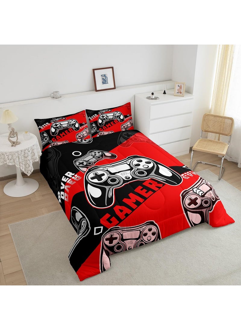 Erosebridal Erosebridal Gaming Bedding Set Full Size Gamer Console Comforter Set for Boys Girls Kids Teens Red and Black Gaming Comforter Sets Soft Microfiber Gamer Bedding Sets with 2 Pillow Shams  - Image 3