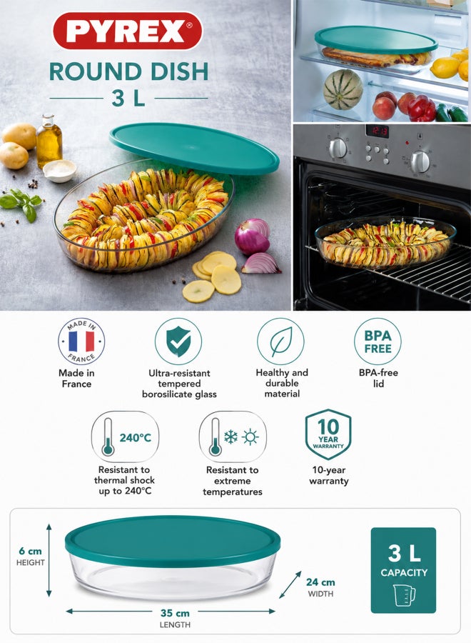 بيريكس Pyrex Cook&Store XL Oval Roaster 3L with Lid, Borosilicate Glass Baking Dish, Oven, Microwave, Freezer & Dishwasher Safe, Food Storage and Roasting Dish - Image 3
