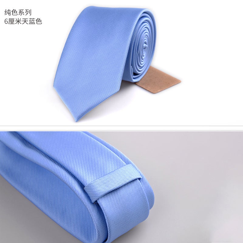 Korean Style Mens Black Silk Tie 6CM Sky Blue 