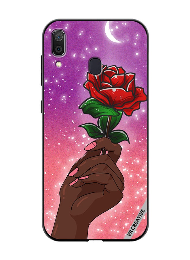 VR CREATIVE Protective Case Cover For Samsung Galaxy A30 Rose Presenter Black Hand Design Multicolour - Image 1