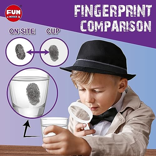 FUN KIDZ طقم بصمات الأصابع للمحققين للأطفال من 8 إلى 12 سنة - أدوات تجسس FunKidz للعب التظاهر - مشروع STEM للعلوم مع تحقيقات مسرح الجريمة - أدوات تعليمية للأولاد والبنات - Image 5