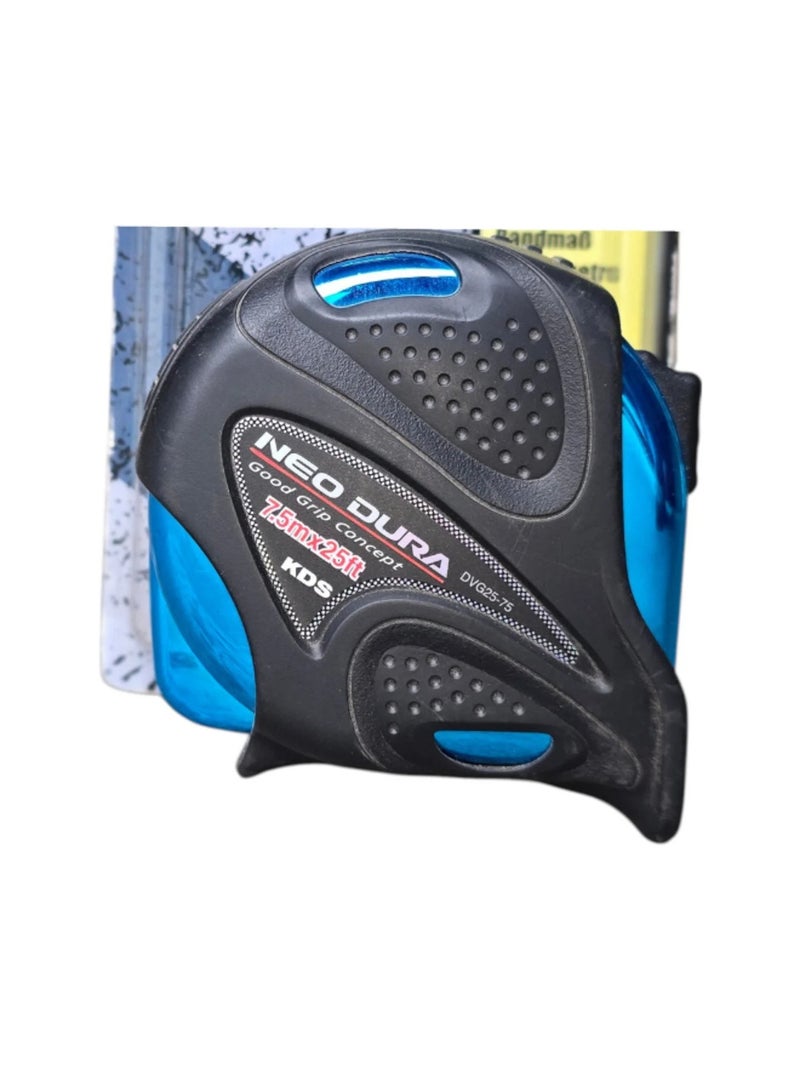 كي دي اس DVG25-75MEB Measuring Tape شريط قياس DVG25-75MEB بطول 7.5 متر / 25 قدم، مقياس مزدوج الجوانب، نظام قفل مزدوج، مقبض مطاطي مانع للانزلاق، شريط قياس احترافي شديد التحمل - Image 2