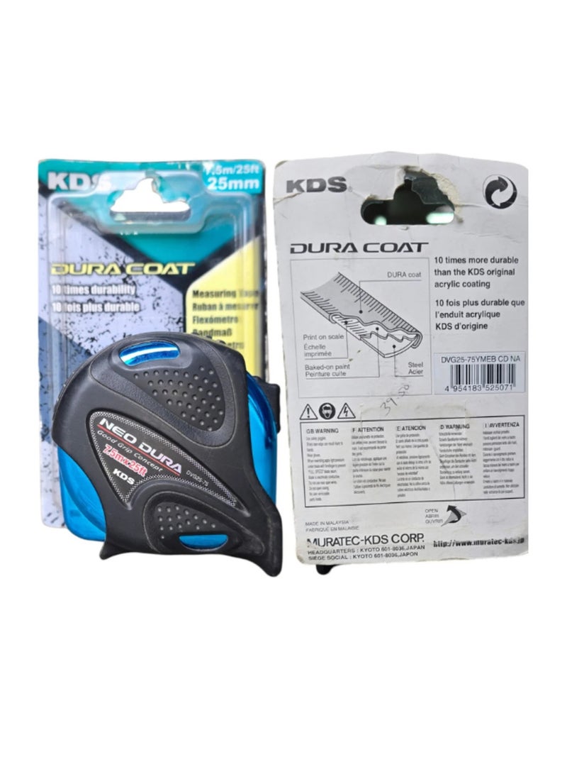 كي دي اس DVG25-75MEB Measuring Tape شريط قياس DVG25-75MEB بطول 7.5 متر / 25 قدم، مقياس مزدوج الجوانب، نظام قفل مزدوج، مقبض مطاطي مانع للانزلاق، شريط قياس احترافي شديد التحمل - Image 3
