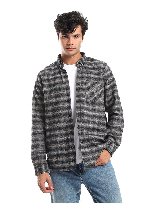 Andora - Plaids Black, Grey & Camel Button Down Shirt_Black, Grey & Camel - Image 1