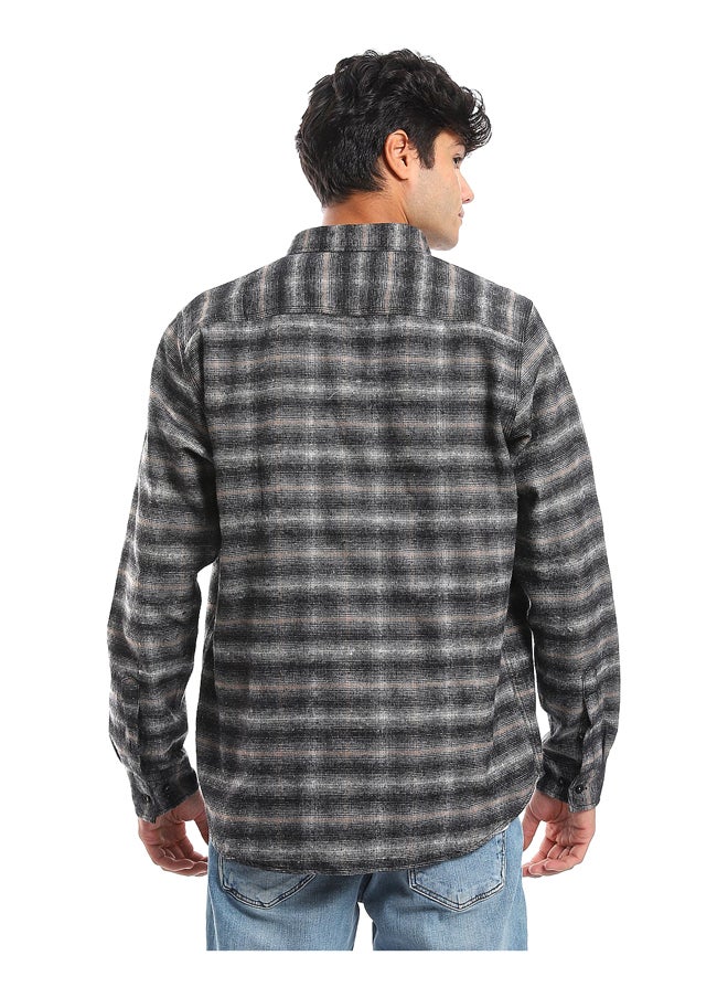 Andora - Plaids Black, Grey & Camel Button Down Shirt_Black, Grey & Camel - Image 1