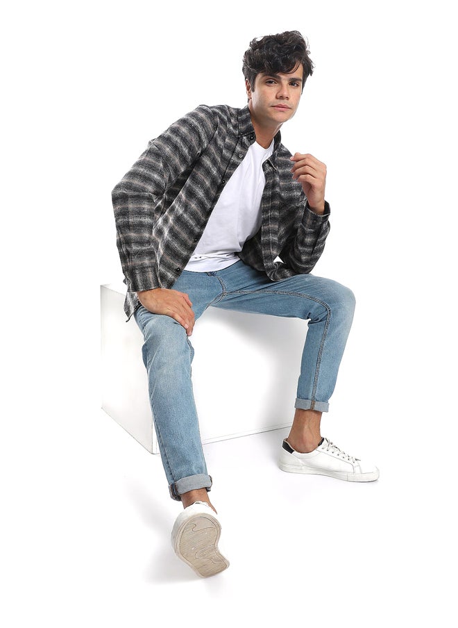 Andora - Plaids Black, Grey & Camel Button Down Shirt_Black, Grey & Camel - Image 1