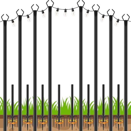 LETIANPAI 8 Pack String Light Poles,10 FT Metal Poles with Fork for Outdoor String Lights,Outdoor Light Poles with Fork,Poles/Post/Stand for Outside - Image 1