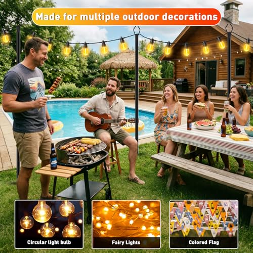LETIANPAI 8 Pack String Light Poles,10 FT Metal Poles with Fork for Outdoor String Lights,Outdoor Light Poles with Fork,Poles/Post/Stand for Outside - Image 3