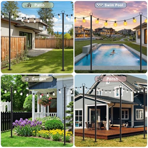 LETIANPAI 8 Pack String Light Poles,10 FT Metal Poles with Fork for Outdoor String Lights,Outdoor Light Poles with Fork,Poles/Post/Stand for Outside - Image 2
