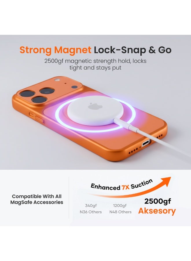 أكسسور  ب Aksesory لهاتف iPhone 17 Pro – شفاف مغناطيسي مقاوم للصدمات مع حماية قوية، تصميم أنيق غير لامع، متوافق مع MagSafe – لون برتقالي فاخ - Image 5