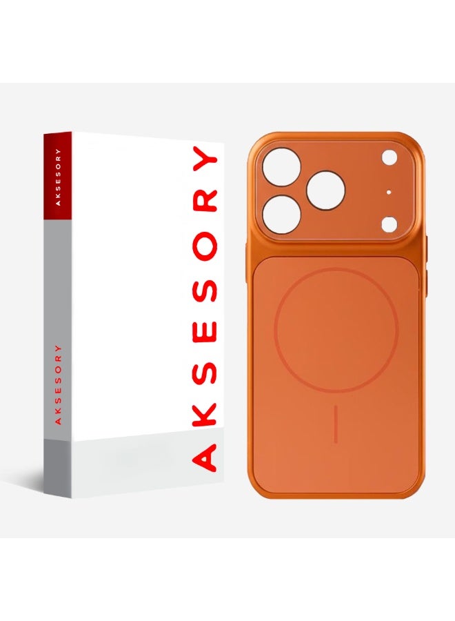 أكسسور  ب Aksesory لهاتف iPhone 17 Pro – شفاف مغناطيسي مقاوم للصدمات مع حماية قوية، تصميم أنيق غير لامع، متوافق مع MagSafe – لون برتقالي فاخ - Image 2