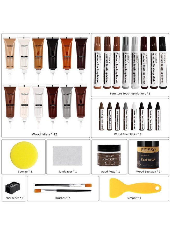سيسو مجموعة إصلاح الأثاث الخشبي من SEISSO، 12 لونًا من حشو الخشب، معجون الخشب مع شمع العسل، أقلام تلوين الأثاث مع أقلام تلوين خشبية، مجموعة إصلاح الأرضيات الخشبية للبقع والخدوش والشقوق والثقوب - Image 2