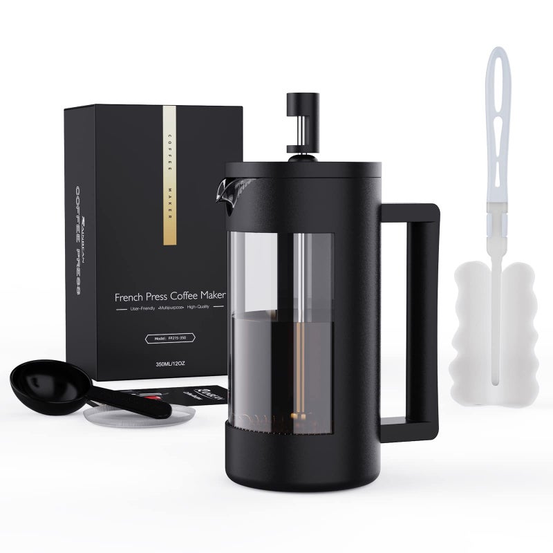RAINBEAN Cafetiere Coffee Press 2 Cups350ml Glass French Press Coffee Maker  3 Level Filtration System Heat Resistant Borosilicate Glass Easy Clean BPA Free