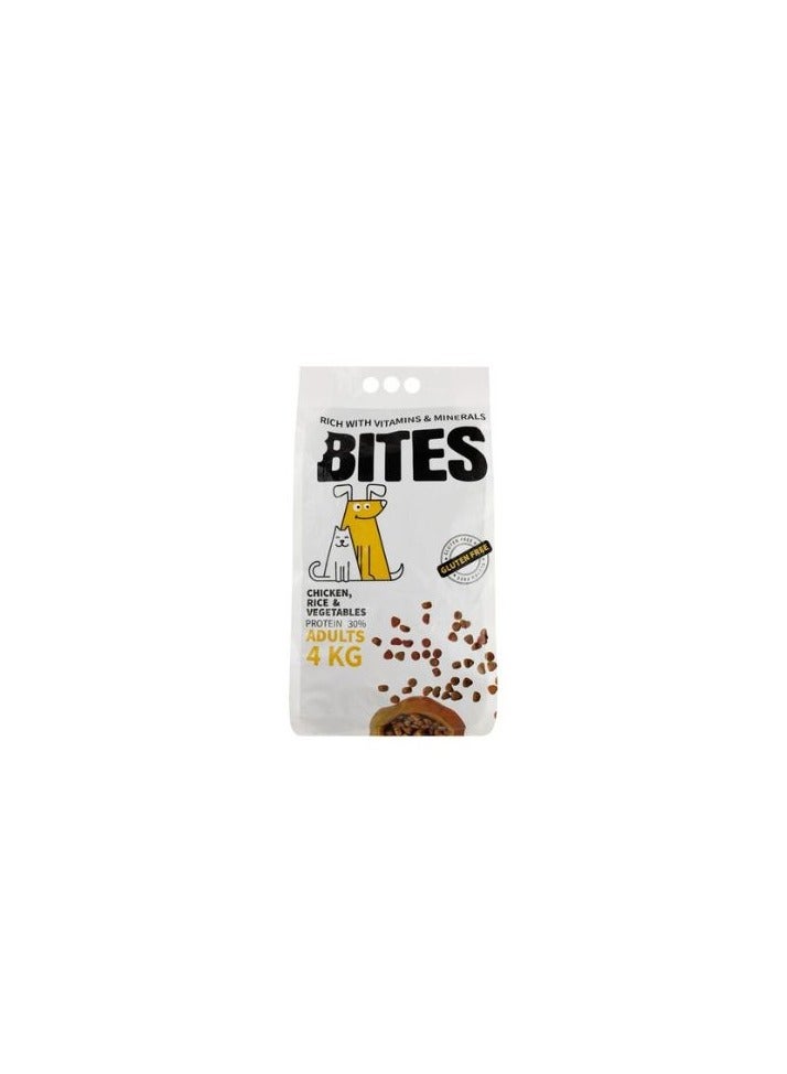 Bites Adult Dry Dog Food with Chicken, Rice & Vegetables 4kg
