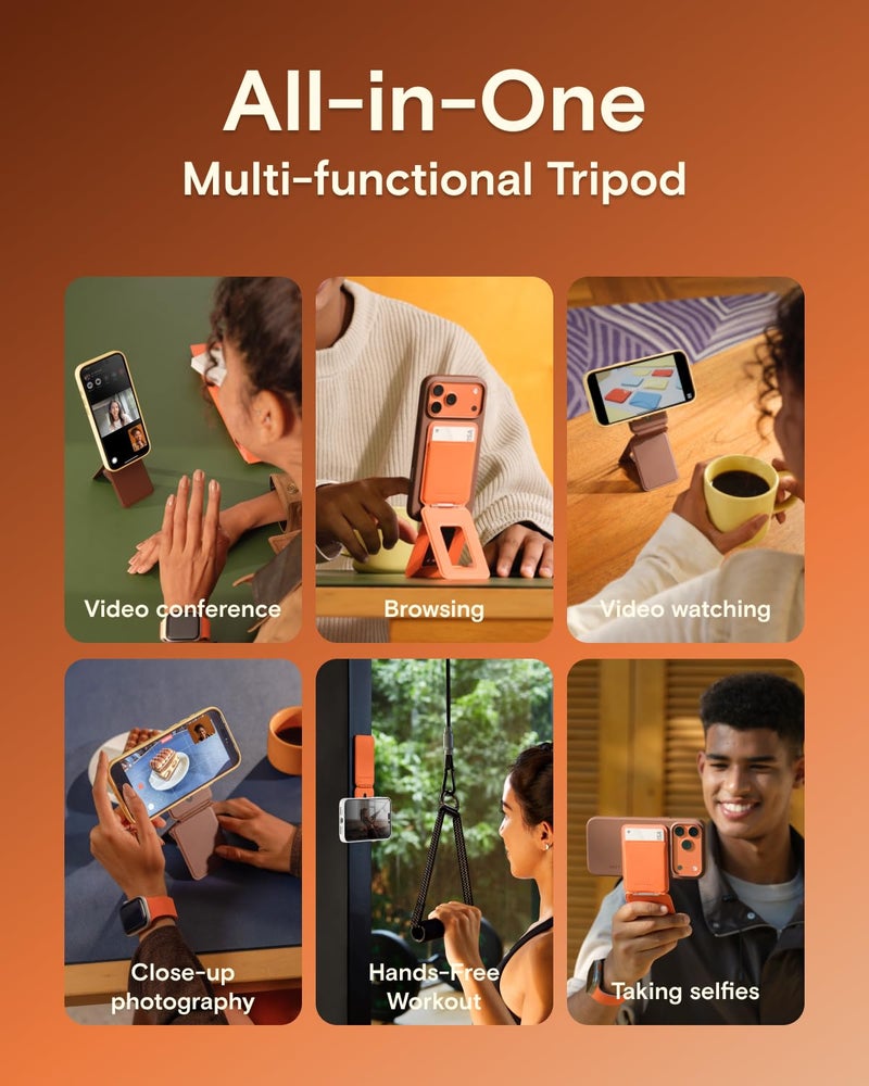MOFT حامل ثلاثي القوائم للهاتف MOFT لجهاز iPhone، زوايا متعددة، خفيف الوزن وقابل للحمل، محفظة جلدية نباتية مغناطيسية MOVAS، مغناطيسات قوية، حامل بطاقات NFC، أساسي للسفر، شروق الشمس (مع فتحة بطاقة) - Image 5