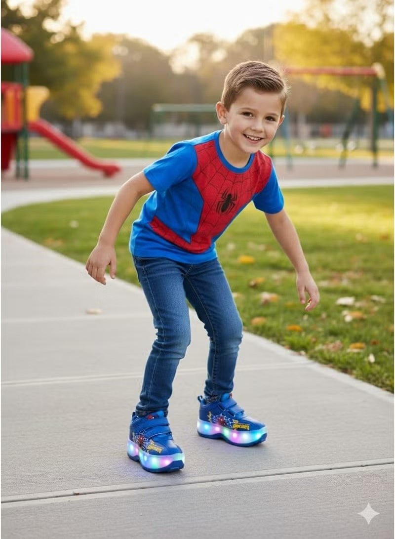 SPIDERMAN Kids Retractable Roller Skates Shoes with LED Light Up Wheels - 2-in-1 Double Row Pulley Sneakers Size 28 - Image 3