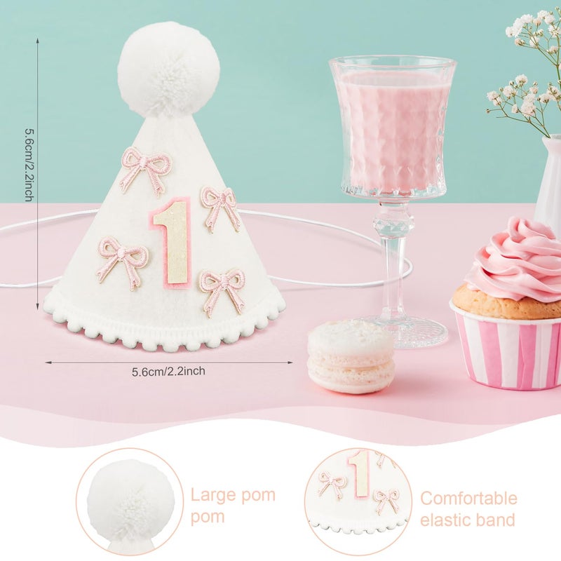 PEUTIER PEUTIER Pink Bow White Cone Hat - First Birthday Party Decorations, Cute Party Hats for Baby Girls  - Image 2