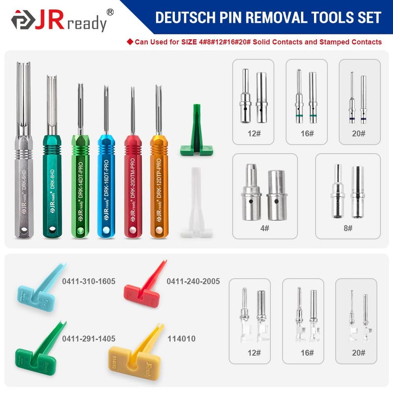 JRready طقم أدوات موصل JRready ST5257-PRO Deutsch لجهات الاتصال الصلبة/المطبوعة 4#8#16#12#20#، 6-22 AWG، مع أداة إزالة الدبوس البلاستيكية DRK-RT1 لأدوات تحرير موصلات Deutsch DT، DTM، DTP، DTV، HD - Image 3