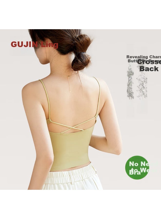 Gujin Ice Silk Camisole For Women With Built-in Bra Pads, Cross-back Design, Inner Wear For Blouses, And Undershirts, New Spring And Summer Style - Image 4