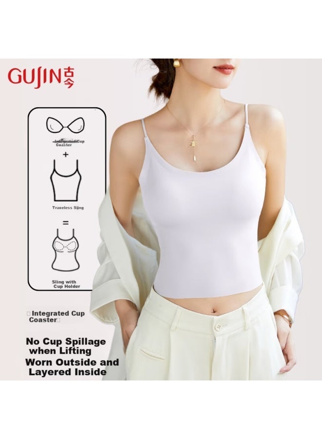 Gujin Ice Silk Camisole For Women With Built-in Bra Pads, Cross-back Design, Inner Wear For Blouses, And Undershirts, New Spring And Summer Style - Image 1
