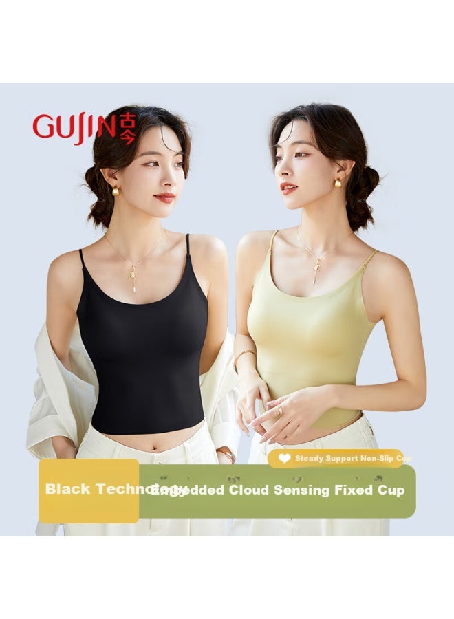 Gujin Ice Silk Camisole For Women With Built-in Bra Pads, Cross-back Design, Inner Wear For Blouses, And Undershirts, New Spring And Summer Style - Image 2