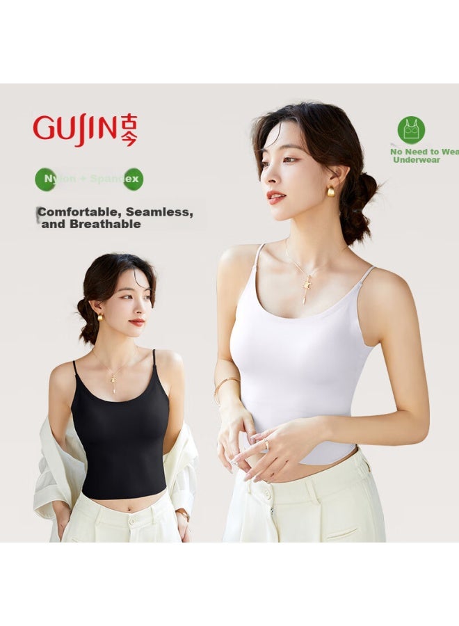 Gujin Ice Silk Camisole For Women With Built-in Bra Pads, Cross-back Design, Inner Wear For Blouses, And Undershirts, New Spring And Summer Style - Image 3
