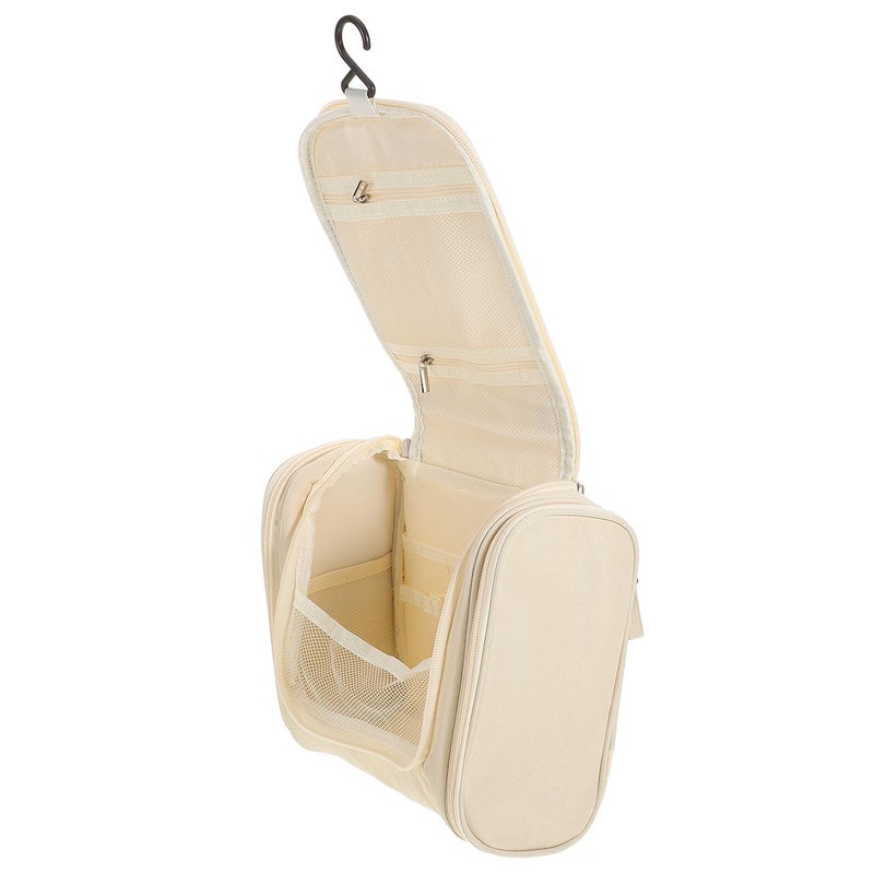 Large Waterproof Hanging Toiletry Bag Portable Travel Makeup Organizer Beige - Image 2