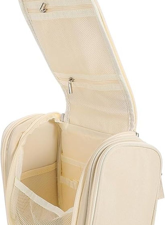 Large Waterproof Hanging Toiletry Bag Portable Travel Makeup Organizer Beige - Image 1