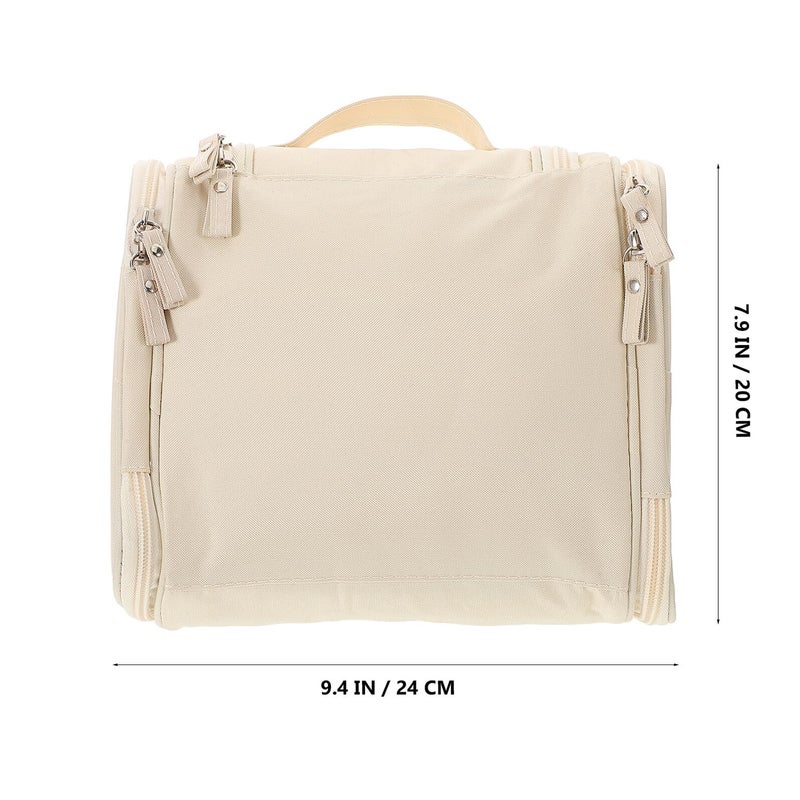 Large Waterproof Hanging Toiletry Bag Portable Travel Makeup Organizer Beige - Image 3