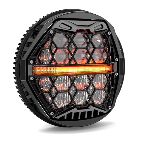 LX-LIGHT مصباح أمامي LED معتمد من DOT بحجم 5-3/4" 5.75 بوصة مع إضاءة نهارية باللون الكهرماني متوافق مع دينا ستريت بوب سوبر وايد جلايد لو رايدر نايت رود ترين سوفتيل ديوس مخصص سبورتستر آيرون 883، أسود - Image 1