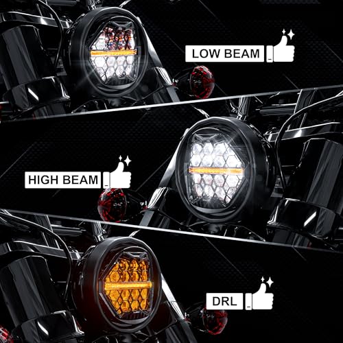 LX-LIGHT مصباح أمامي LED معتمد من DOT بحجم 5-3/4" 5.75 بوصة مع إضاءة نهارية باللون الكهرماني متوافق مع دينا ستريت بوب سوبر وايد جلايد لو رايدر نايت رود ترين سوفتيل ديوس مخصص سبورتستر آيرون 883، أسود - Image 3